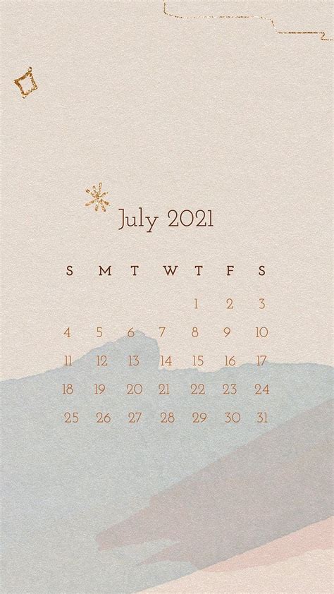 Calendar 2021 July Editable Template Vector With Abstract Watercolor