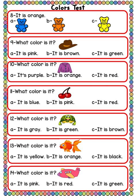 Colors Test Worksheet