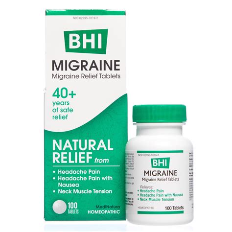 Bhi Migraine Headache Relief Tablets Homeopathic 100 Tabs