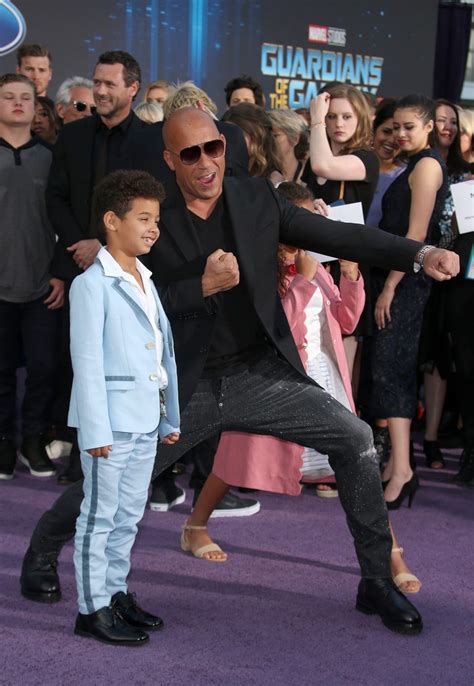 Актер, продюсер, режиссер, сценарист, актер: Vin Diesel and his son at world premiere of 'Guardians of ...