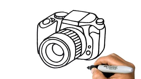 How To Draw A Digital Camera Dlsr Easy Step By Step Youtube