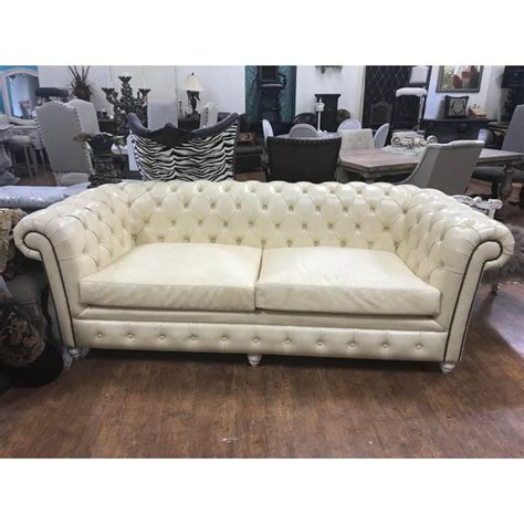 New Cream Leather Tufted Chesterfield Sofa Chairish