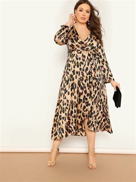 Plus Leopard Print Surplice Wrap Dress Shein Usa Plus Size Boho