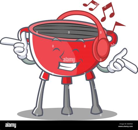 Listening Music Barbecue Grill Cartoon Character Stock Vector Image