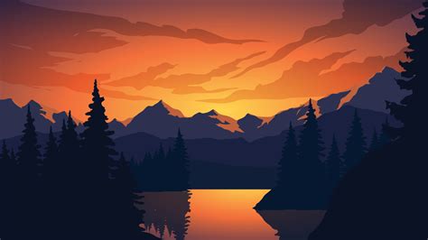 Sunset Landscape Illustration With Mountain And Pine Forest 2962647