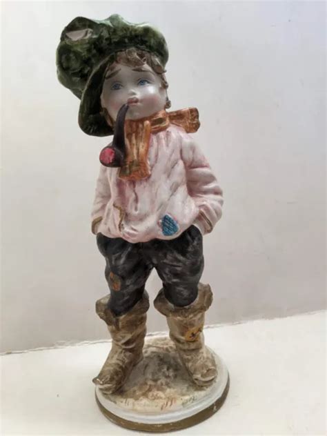 Vintage Capodimonte Italian Porcelain Figurine Boy Tramp Smoking A Pipe