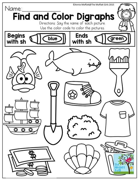 Find And Color Digraphs Say The Name Of Each Picture Use The Color