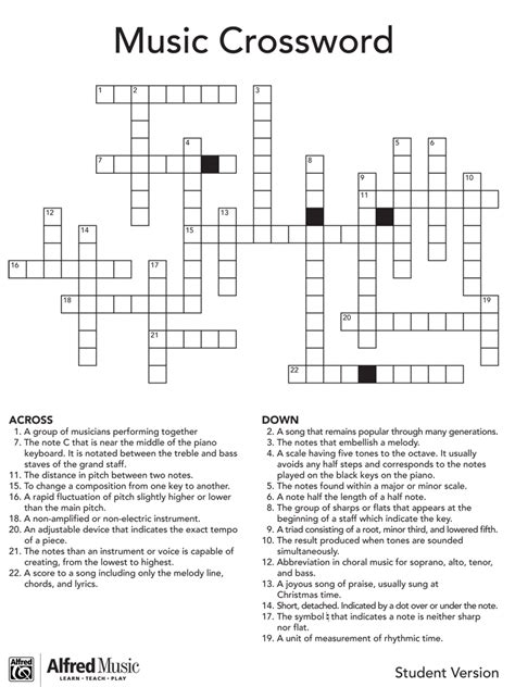 Our crossword dictionary contains over 720.000 words and growing. Music Crossword Puzzle Activity