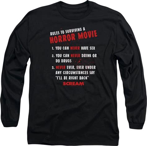 Aande Designs Scream T Shirt Rules To Surviving A Horror Movie Long Sleeve Shirt Amazonca
