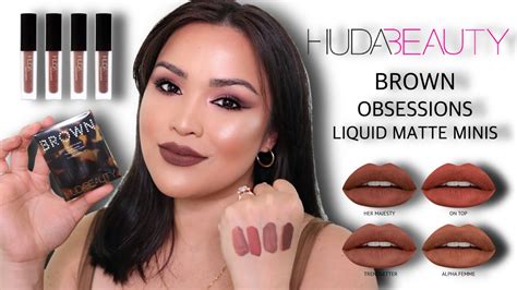 Huda Beauty Brown Obsessions Liquid Matte Minis Swatches Try On
