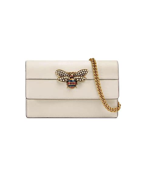 Gucci Queen Margaret Leather Bee Wallet On Chain Bag In White Lyst