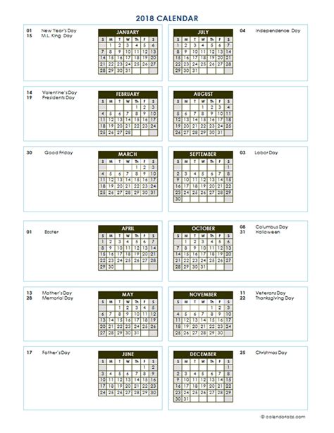 2018 Annual Calendar Vertical Template Free Printable Templates