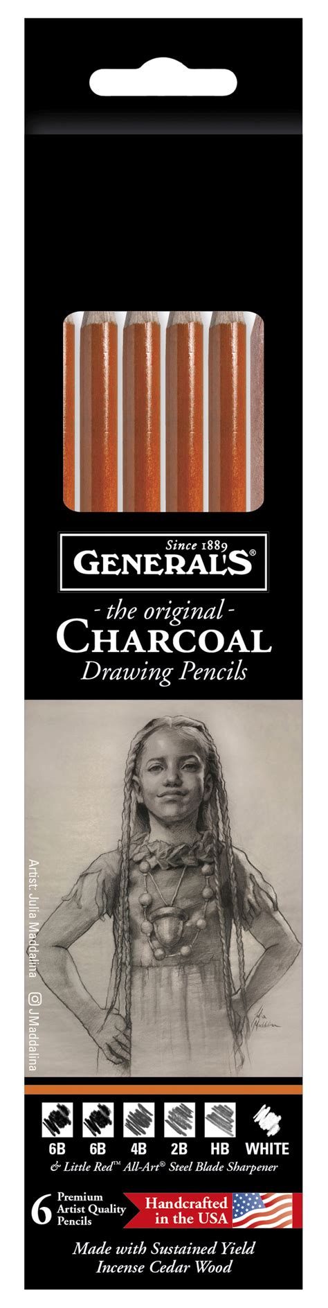 Generals Original Charcoal Drawing Pencils Set Of 7