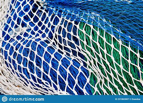 Green White And Blue Coloured Fishing Nets Stock Image Image Of