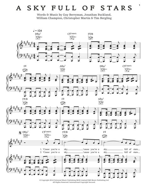 A Sky Full Of Stars Sheet Music Coldplay Piano Vocal And Guitar