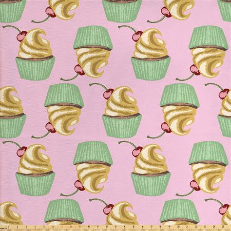 Cupcake Fabric By The Yard Whipped Cream And Cherry On Top Pastel