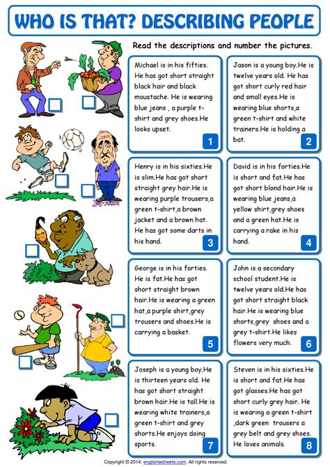 Who Is That Describing People Esl Matching Exercise Worksheet By