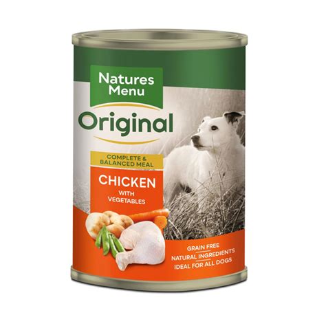 As a group, the brand features an average protein content of 30% and a mean fat level of 16%. Natures Menu Chicken 400g - Tinned Dog Food - Farm & Pet Place