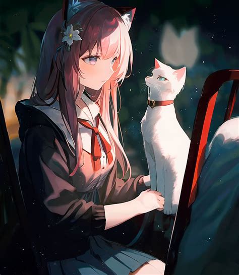 Anime Girls Cats Hd Wallpaper Wallpaperbetter