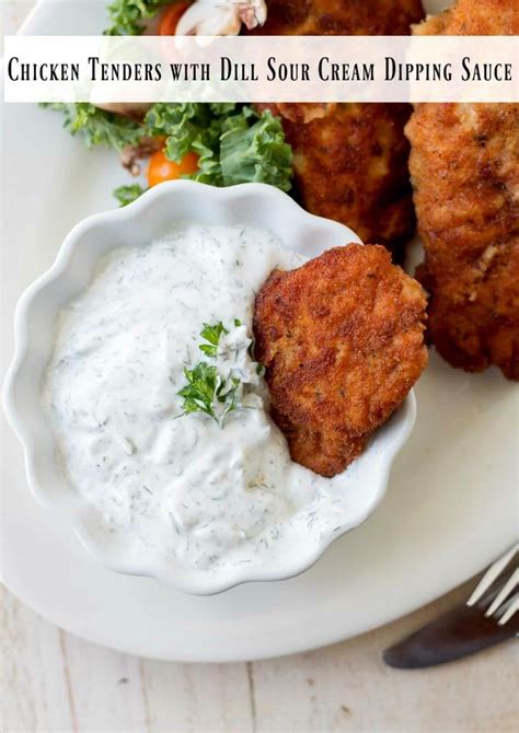 It really is just several simple ingredients ~ chicken, onion, paprika, chicken stock and sour cream. Chicken Tenders with Dill Sour Cream Dipping Sauce - Bunny ...