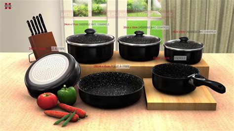 Batterie de cuisine revêtement pierre avec manche amovible ...