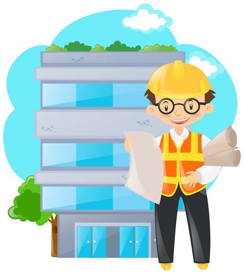 Engineer Holding Papers In Front Of Building 368999 Vector Art At Vecteezy