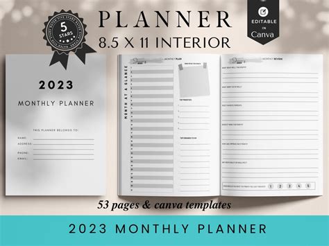 2023 Monthly Planner Dated Kdp Template 85x11 Canva Etsy