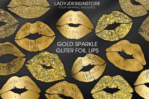 Gold Glitter Sparkle Lips Clip Art Metalic Gold Lips