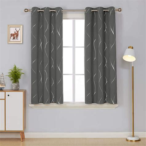 Deconovo Blackout Curtains Wave Foil Print Pattern Room Darkening