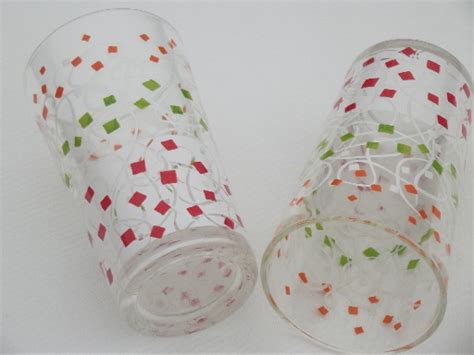 Retro Confetti Glass Tumblers Mid Century Vintage Drinks Glasses Set
