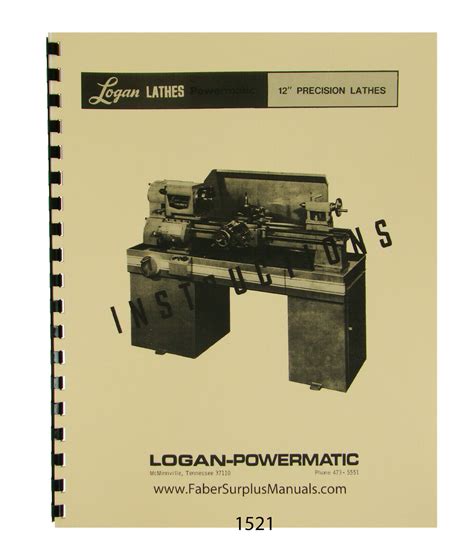 Logan Powermatic 12 Inch Precision Lathes Instruction Manual 1521 EBay