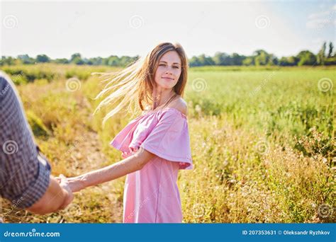 Young Woman Leading Her Lover By Hand Stock Image Image Of Back Happy 207353631