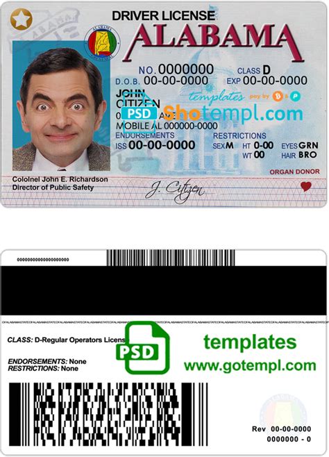 Printable Blank Alabama Drivers License Template