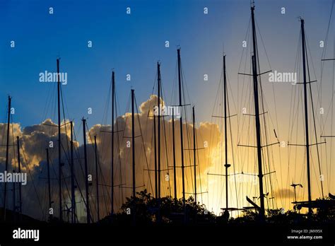 Sunset With Mast Of Sailing Ships Tortola Island British Virgin