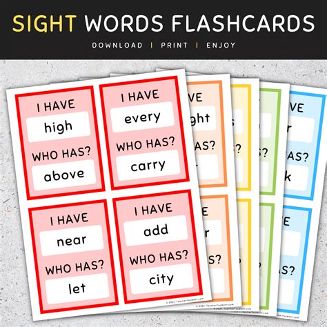 Fry Sight Words Flash Cards I Have Who Has Sight Words Flashcards 201