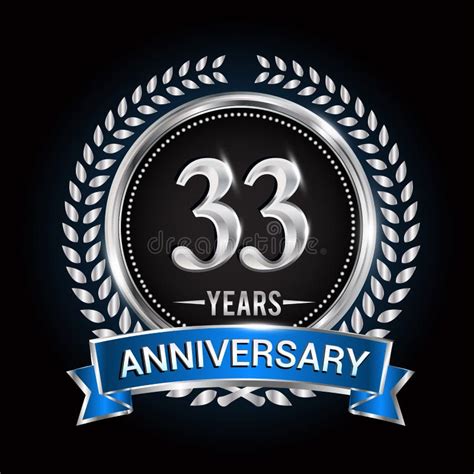 33rd Silver Anniversary Logo With Blue Ribbon And Ring Stock