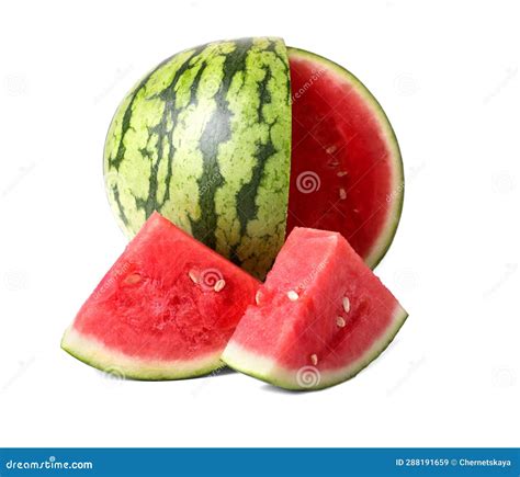 Delicious Cut Ripe Watermelons On White Background Stock Image Image
