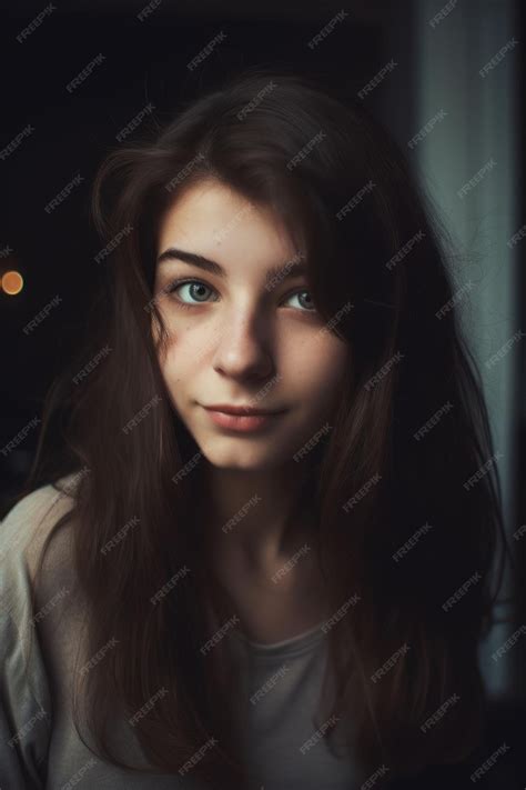 Premium Ai Image A Girl With Blue Eyes Is Sitting In Front Of A Window