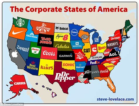 Corporate Map Of The Usa Assigns A Brand To Each Us State Strange Sounds