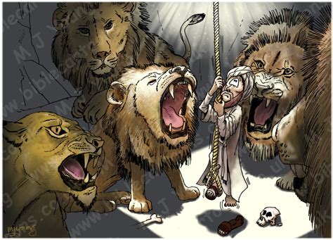 Daniel The Lions Den Scene Into The Den Bible Cartoons