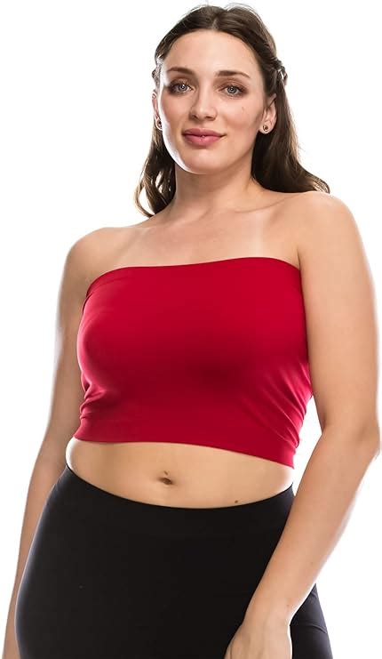 Kurve Women’s Plus Size Bandeau Strapless Tube Top Stretchy Seamless Sexy Crop Tank Tops Uv