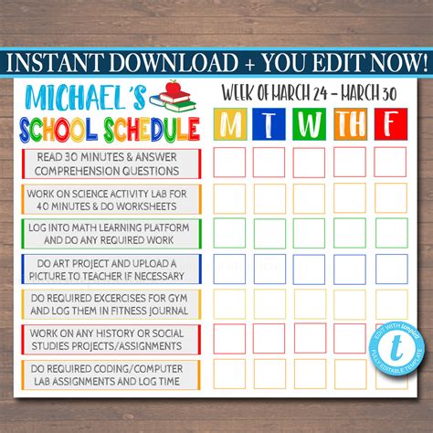 Printable Homeschool Schedule Daily Checklist Template Tidylady