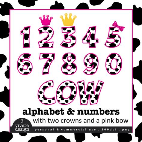 Digital Clip Art Cow Letters And Numbers With Hot Pink
