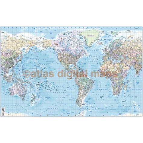 Buy Rolled Canvas World Map Us Centric Political And Shaded Ocean