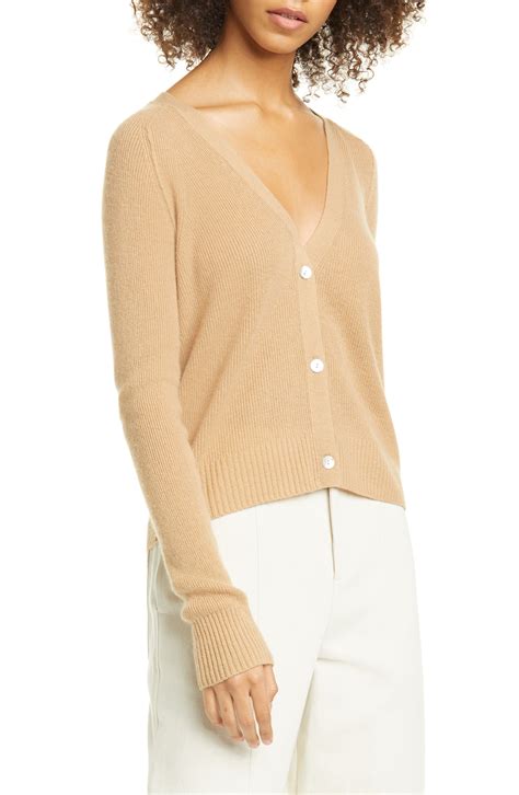 Vince Ribbed Cashmere Cardigan Sweater In Lt Dune Modesens