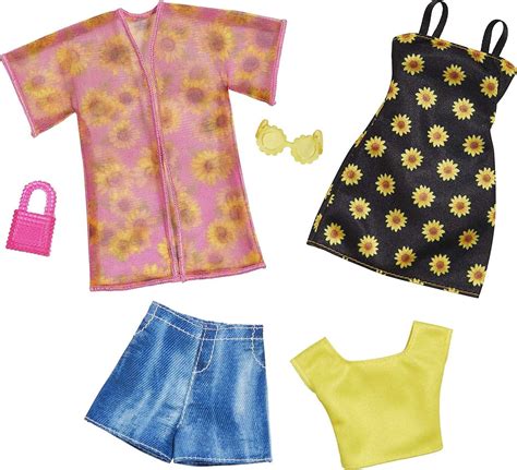barbie fashions 2 pack 2 outfits and 2 accessories shirt shorts and kimono sleeveless sunflower