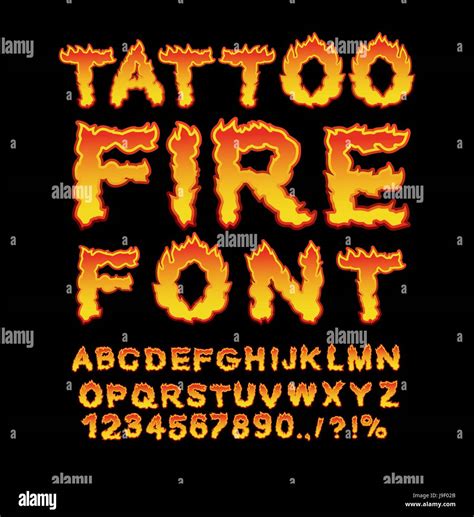 Tattoo Fire Font Flame Alphabet Fiery Letters Burning Abc Hot Stock