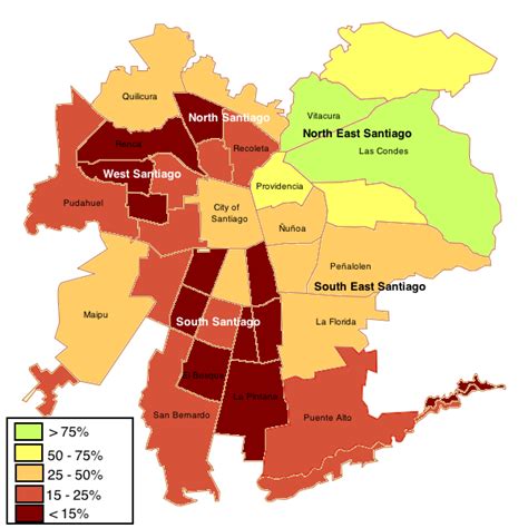 Santiago boroughs by percentage of the population with private healthcare [OC][500x500] : MapPorn