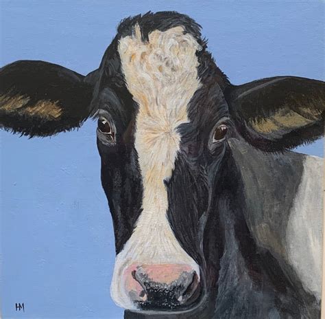 Holstein Friesian Cow Art Print Picture 812 Portrait On Blue Etsy