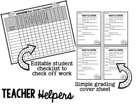 Freebie August Ela Centers With Differentiation Student Rubrics And
